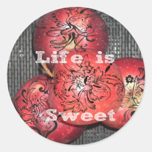 Life is Sweet: Apple and Floral Motif Design Classic Round Sticker