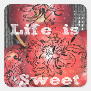 Life is Sweet: Apple and Floral Motif Design Square Sticker