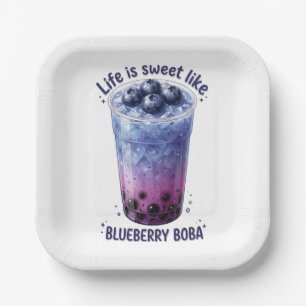 Life Is Sweet Like Blueberry Boba Paper Plate