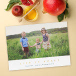 Life Is Sweet Modern Jewish New Year Photo Foil<br><div class="desc">This modern Rosh Hashanah holiday photo card features a horizontal photo with the greeting "Life is Sweet" in gold foil. On the back you will find a simple navy blue background. Further customise this design by adding another photo and/or text to the back! The gold foil on this card really...</div>