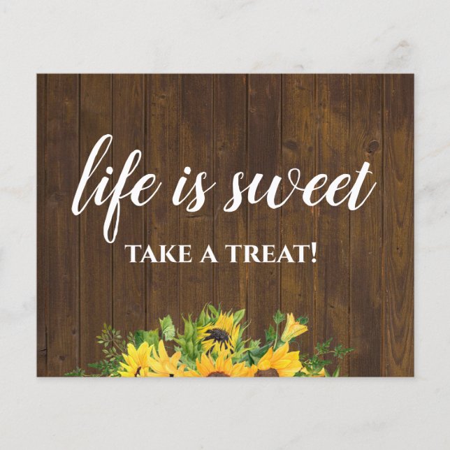Life is Sweet Take a Treat Rustic Wedding Sign (Front)