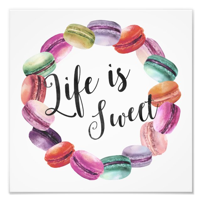 Life is Sweet | Watercolor Macarons Art Print (Front)
