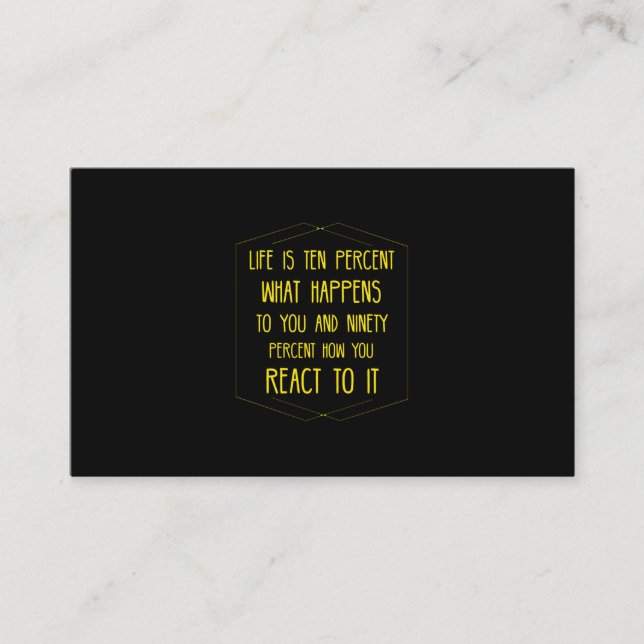 Life is ten percent inspirational quote yellow business card (Front)