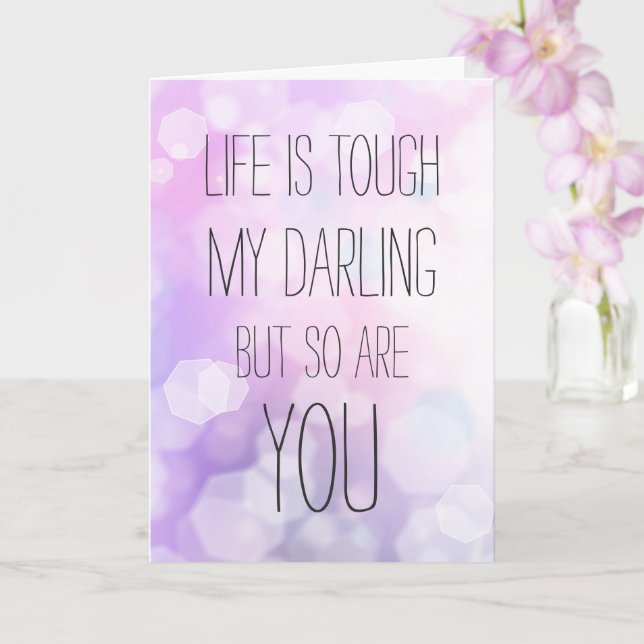 Life is tough - Purple Bokeh Inspirational Quote Card (Orchid)
