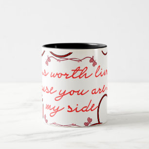 "Life is Worth Living Because You Are by My Side"  Two-Tone Coffee Mug