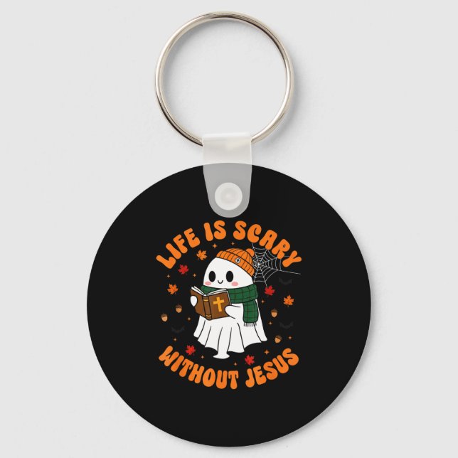 Life Is Y Without Jesus - Christian Halloween  Key Ring (Front)