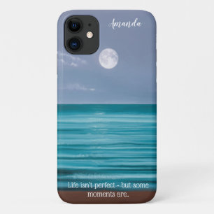 Life isn’t perfect Moon rise over teal sea Case-Mate iPhone Case