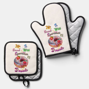 Life Kitchenlinen Is Sweet With Sparkles Of Doughn Oven Mitt & Pot Holder Set