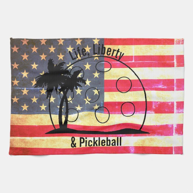 Life Liberty & Pickleball USA Tea Towel (Horizontal)
