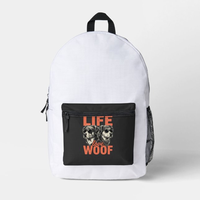 Life Love Woof Dog Lover Printed Backpack (Front)