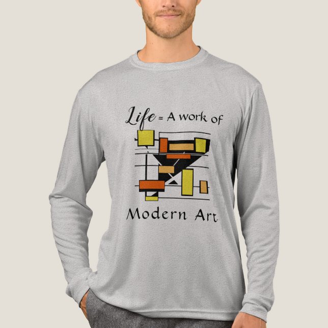 "Life, Modern Art" Orange, Yellow, Black Shapes Tri-Blend Shirt (Front)