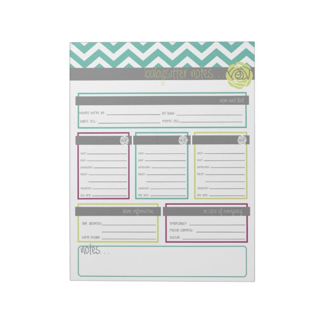 Life. More Organised. Babysitter Notes Notepad (Rotated)