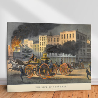 Life of a Fireman Vintage 1860s Lithograph Canvas Print