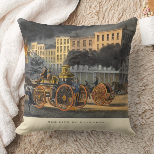 Life of a Fireman Vintage 1860s Lithograph Cushion (Blanket)