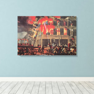 Life of a Fireman, Vintage Business Firemen Fire Canvas Print