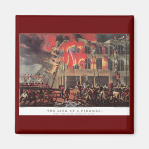 Life of a Fireman, Vintage Firemen Fighting a Fire Magnet