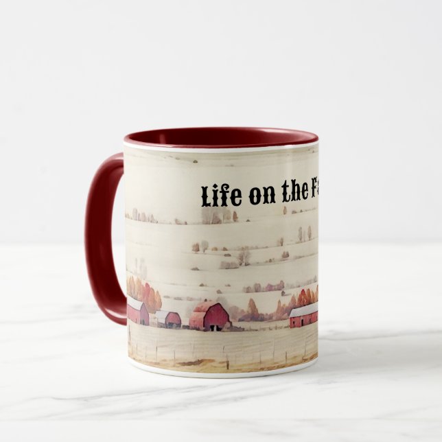 Life on the Farm and Red Barn Art Mug Cup (Front Left)