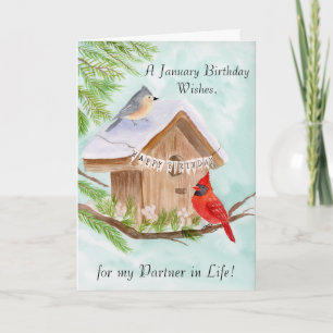 Life Partner Happy January Birthday Birds Card
