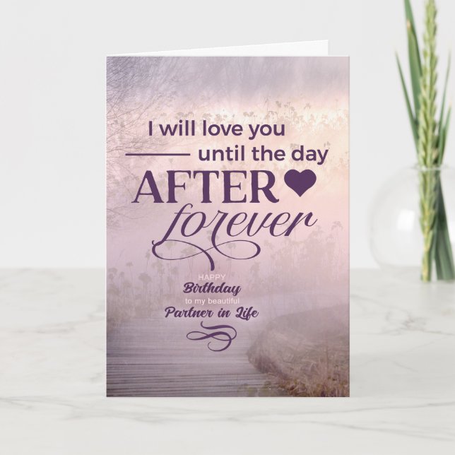Life Partner Romantic Birthday Purple Foggy Path Card (Front)