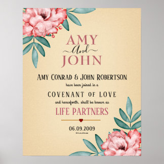 "Life Partners" Love Covenant Wedding Certificate Poster