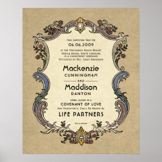 Life Partners Ornate Border Wedding Certificate Poster