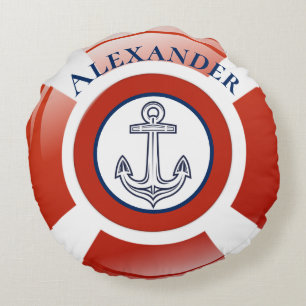 Life Ring Nautical Round Pillow