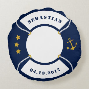 Life Ring Pillow, Personalizable Nautical Nursery Round Cushion