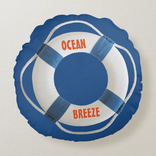 Life-Ring with Your (Boat) Name Nautical Round Cushion (Front)