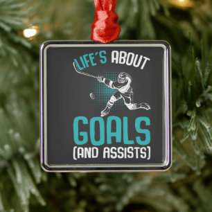 Life´s About Goals Hockey Player Ice Hockey Youth Metal Tree Decoration