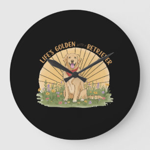 Life’s Golden with a Retriever Cute -Golden design Large Clock