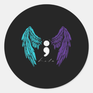 Life Semicolon &amp; Angel Wing Suicide Prevention Classic Round Sticker