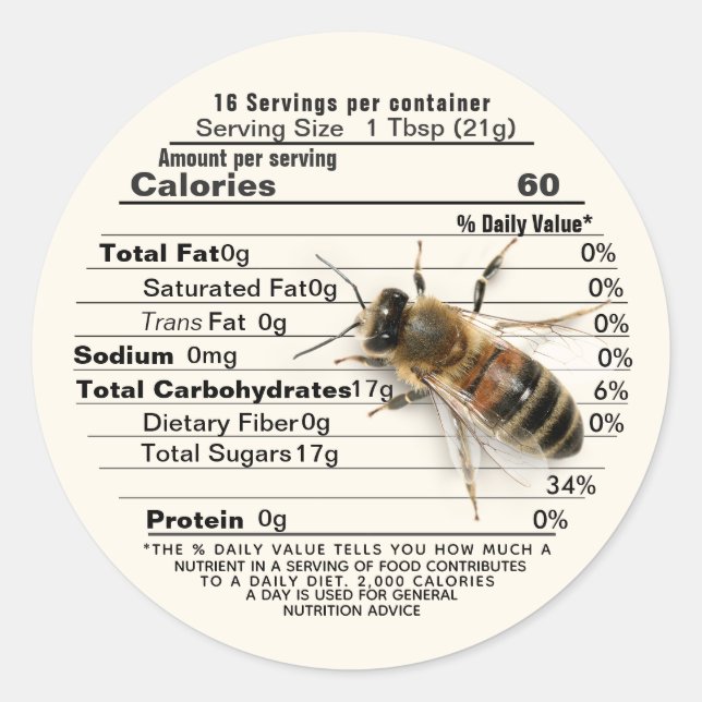 Life Size Bee Honey Nutrition Facts Label Ivory (Front)