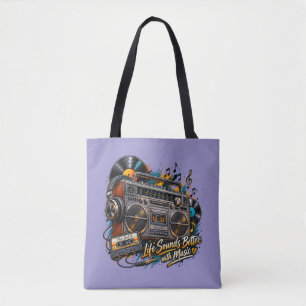 Life Sounds Better with Music – Retro Boombox Tote Bag