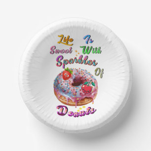 Life Tableware Is Sweet With Sparkles Of Doughnuts Paper Plate