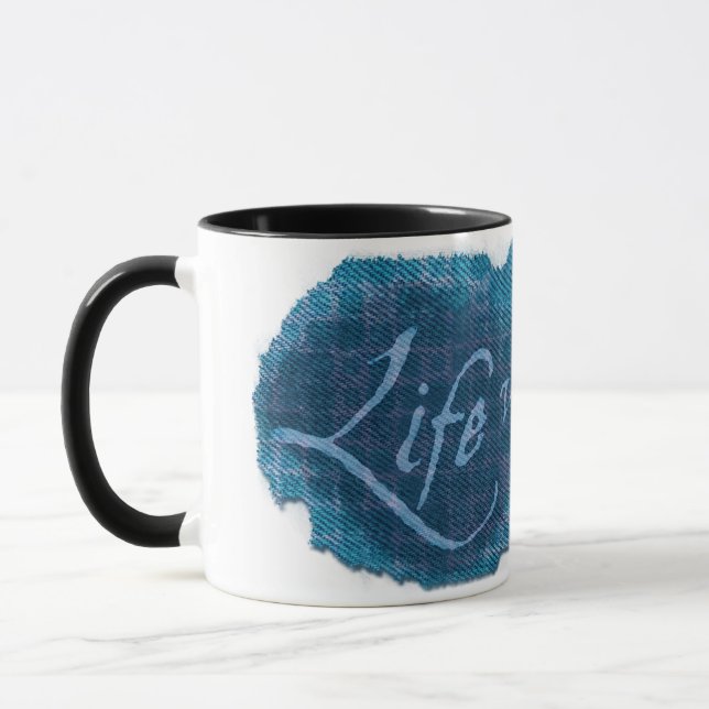 Life well spent blue slogan mug (Left)
