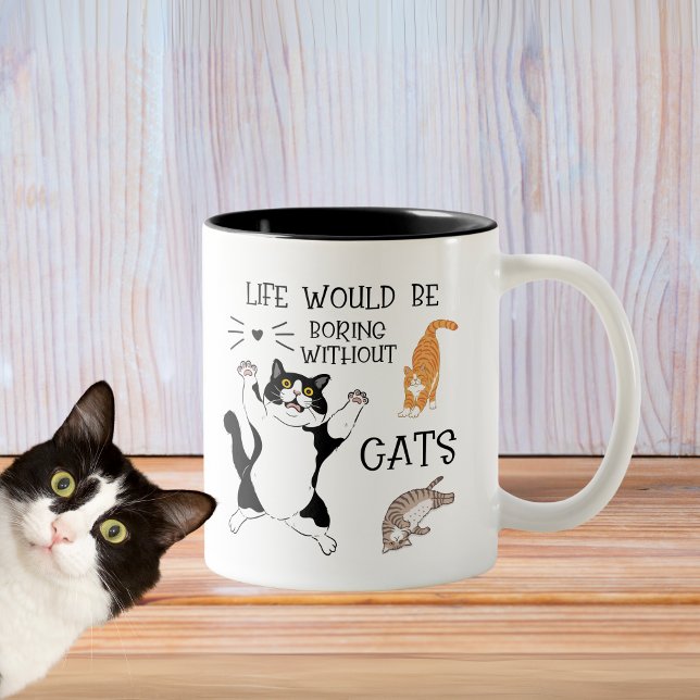 Life Would Be Boring Without Cats - Cute Funny Two-Tone Coffee Mug (Life Would Be Boring Without Cats - Cute Funny Two-Tone Coffee Mug)