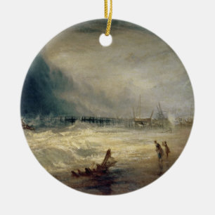 Lifeboat and Manby Apparatus going off to a strand Ceramic Tree Decoration
