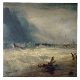 Lifeboat and Manby Apparatus going off to a strand Tile