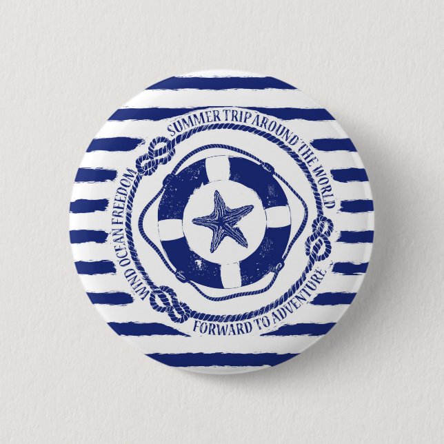 Lifebuoy And Starfish 6 Cm Round Badge (Front)