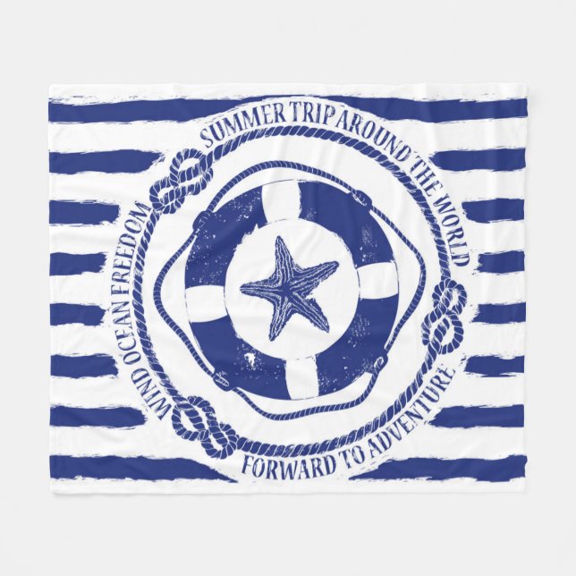 Lifebuoy And Starfish Fleece Blanket (Front (Horizontal))