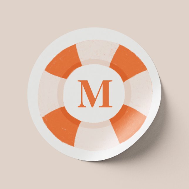 Lifebuoy. Nautical kids monogram / Sea initial Classic Round Sticker (Creator Uploaded)