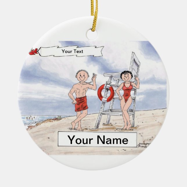 Lifeguard Couple Ceramic Tree Decoration (Front)