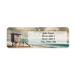 Lifeguard shack calm Beach Return address Label