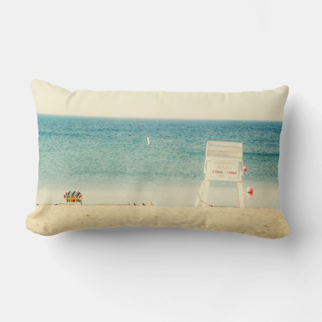 Lifeguard Stand Sandy Beach Cotton Lumbar Pillow (Front)
