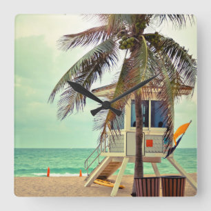 Lifeguard Station  Florida Square Wall Clock