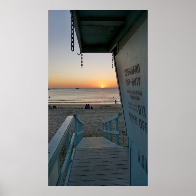 Lifeguard Tower at Sunset Poster (Front)