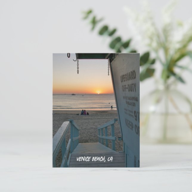 Lifeguard Tower at Sunset - Venice Beach, CA Postcard (Standing Front)