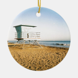 Lifeguard Tower in Santa Cruz Ceramic Tree Decoration