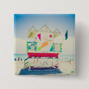Lifeguard Tower South Beach, Miami 15 Cm Square Badge