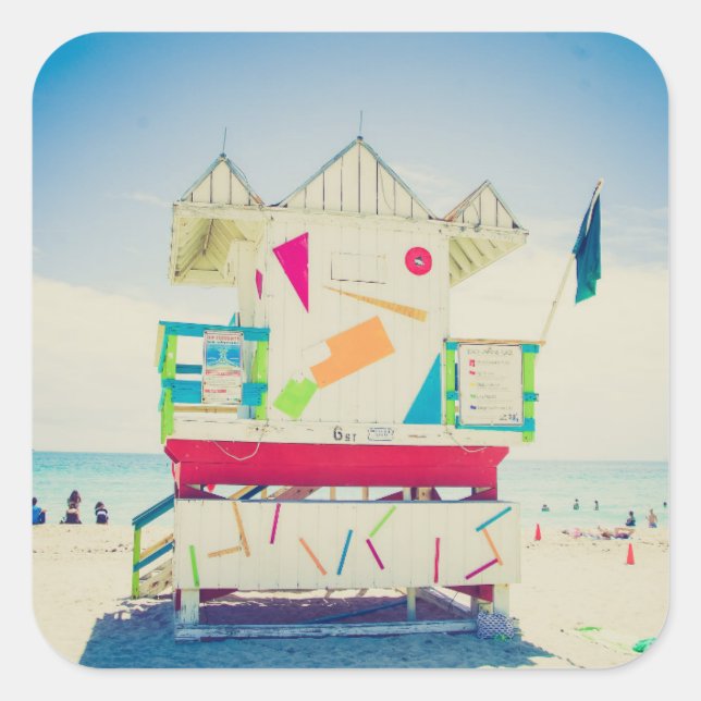 Lifeguard Tower | South Beach, Miami Square Sticker (Front)